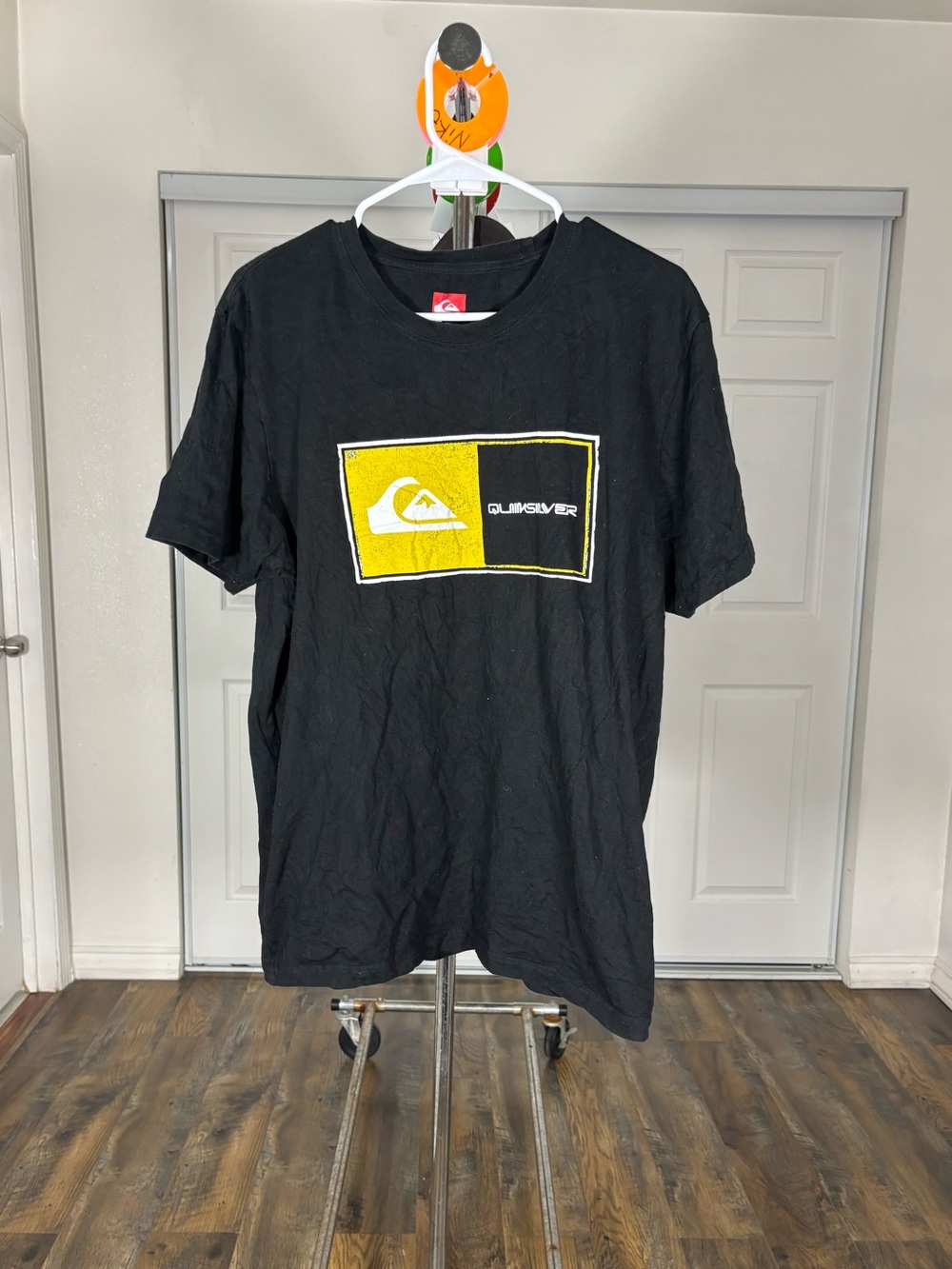 Quiksilver Black Short-Sleeve Tee with Yellow Logo Block - Picture 1 of 4